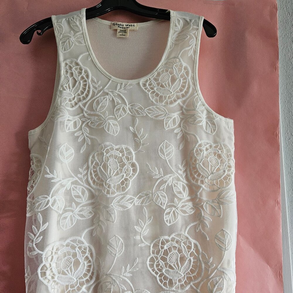 Studio West Apparel - White Embroidered Lined Tank Top
